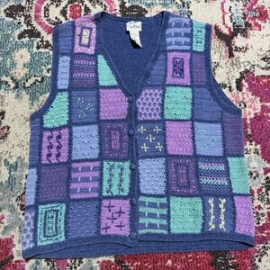 Vintage Sweater Vest Crochet Knit Grandma Core Cottage Boho Size M